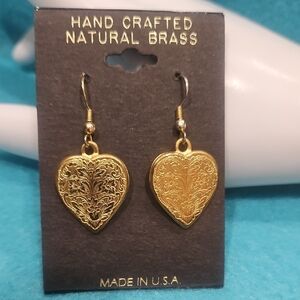 Handcrafted Natural Brass Heart Earrings